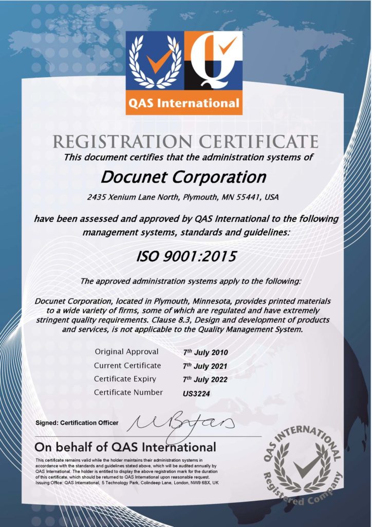 ISO Certification Quality Management 2021-22