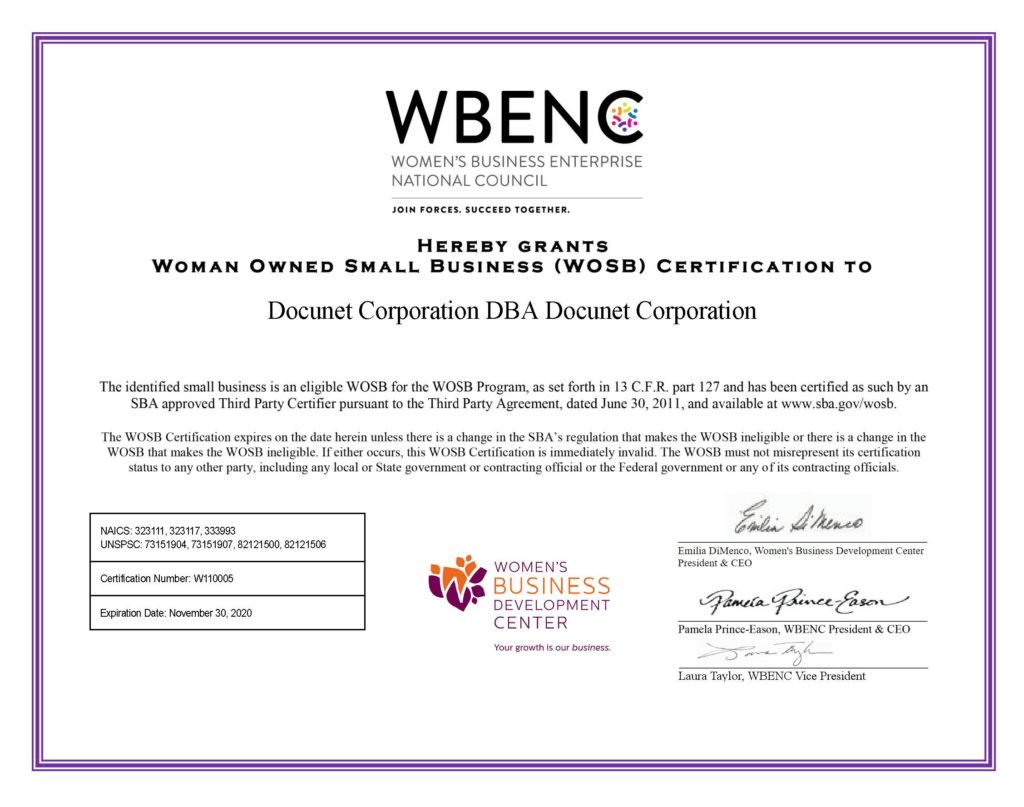 Women Owned Small Business Certification